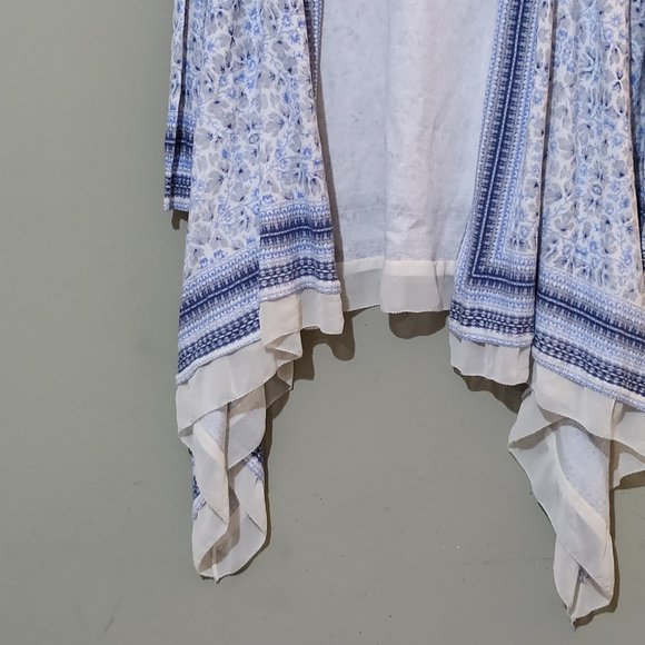 Lucky Brand Blue White Grey Open Front Floral Cardigan Size Small - Picture 5 of 7